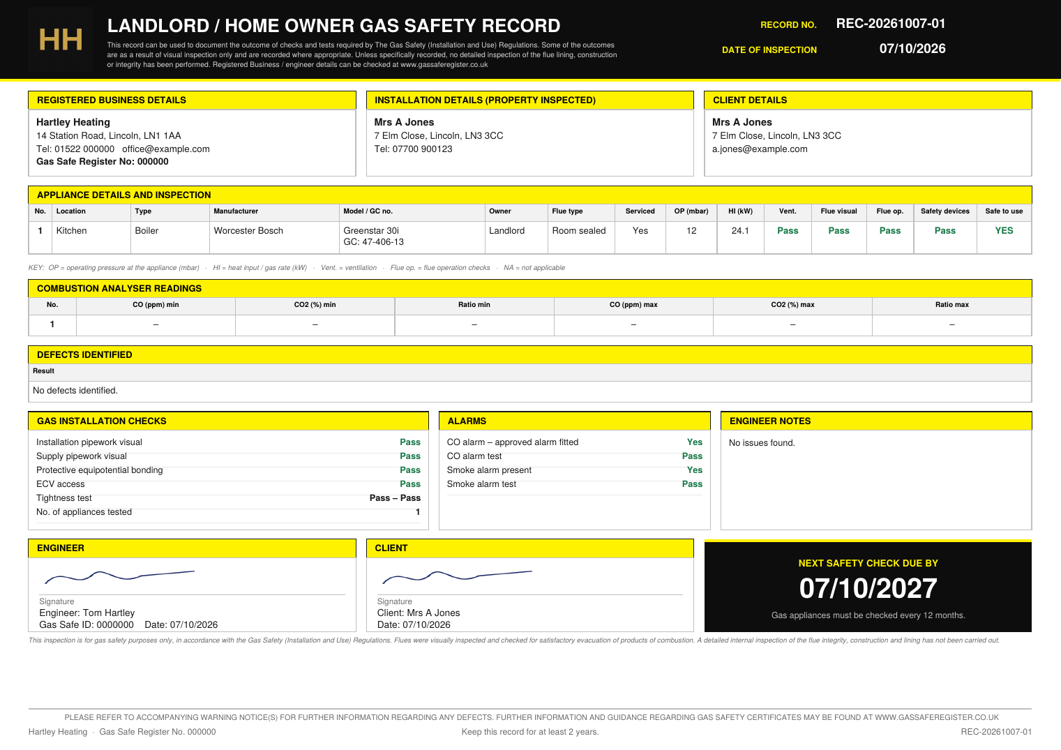 A gas safety record PDF